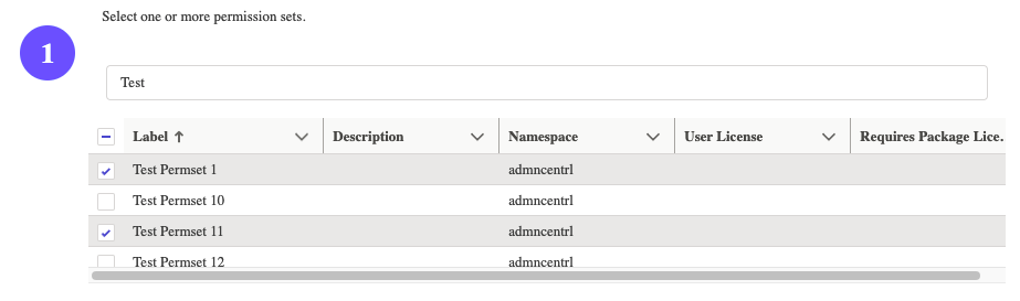 Permission Set Selection
